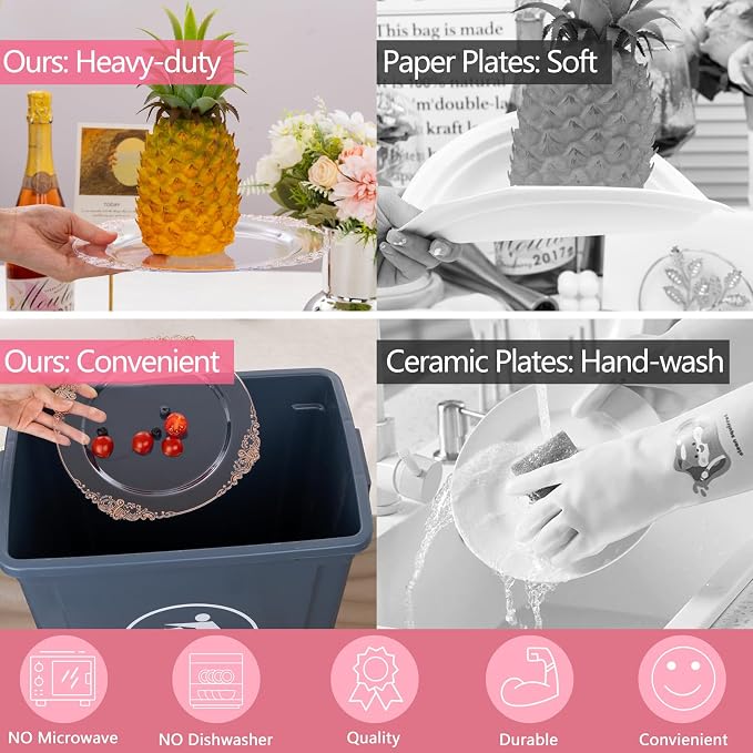 175pcs Clear Rose Gold Plastic Plates - Image 5