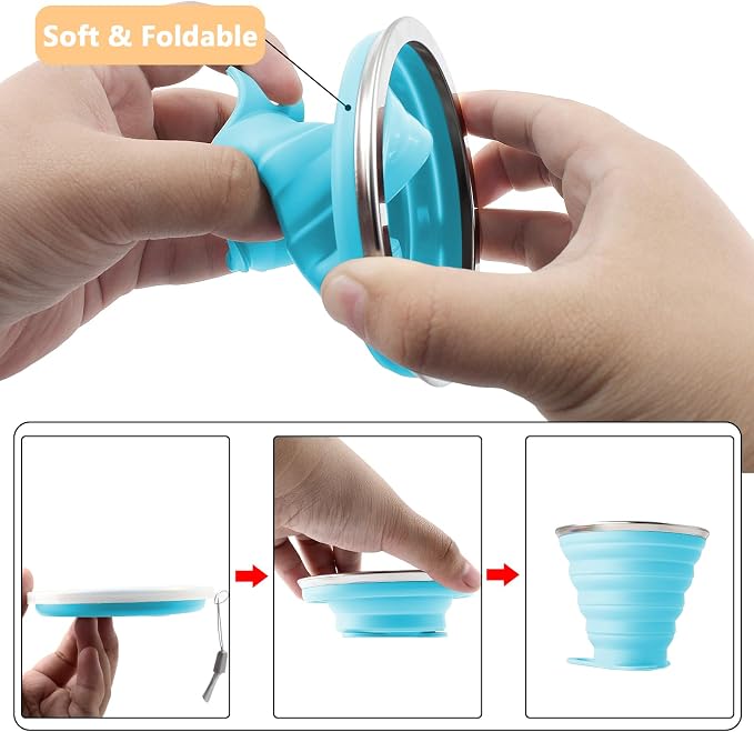 Litoexpe 4 Pack Silica gel Collapsible Travel Cup 270ml, Style 1 | Orange & - Image 3