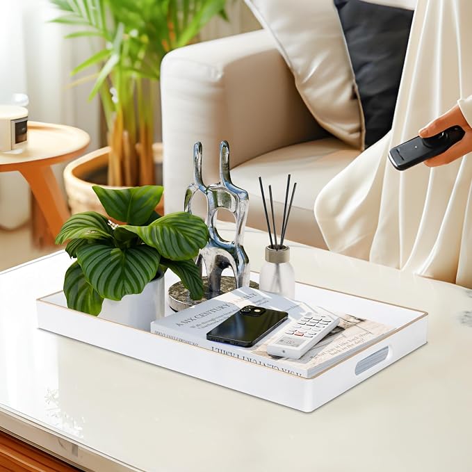 White Decorative Tray for Coffee Table, Serving Tray - Image 5