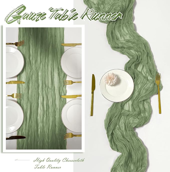 30 Pack Sage Green Cheesecloth Table Runner 17 x 108 inch Cheese Cloth Table - Image 6