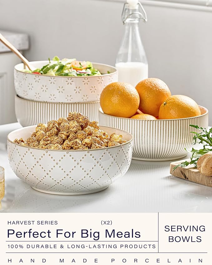 getstar Large Serving Bowls, Ceramic Salad Bowl Set of 2, Microwave and - Image 2