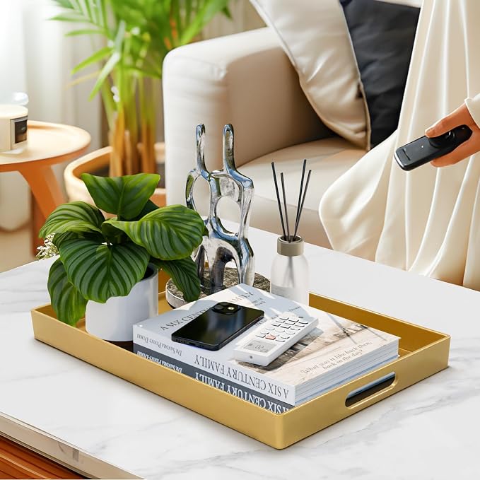 Gold Decorative Tray for Coffee Table, Serving Tray - Image 6