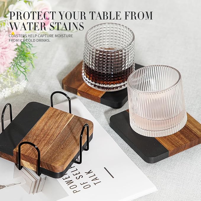 Black Marble Wood Coasters - Image 4
