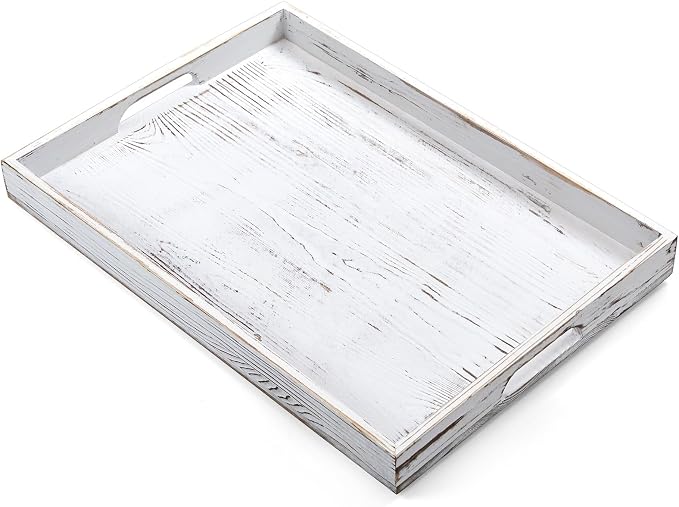 17 Inch Rustic White Serving Tray by Unknown