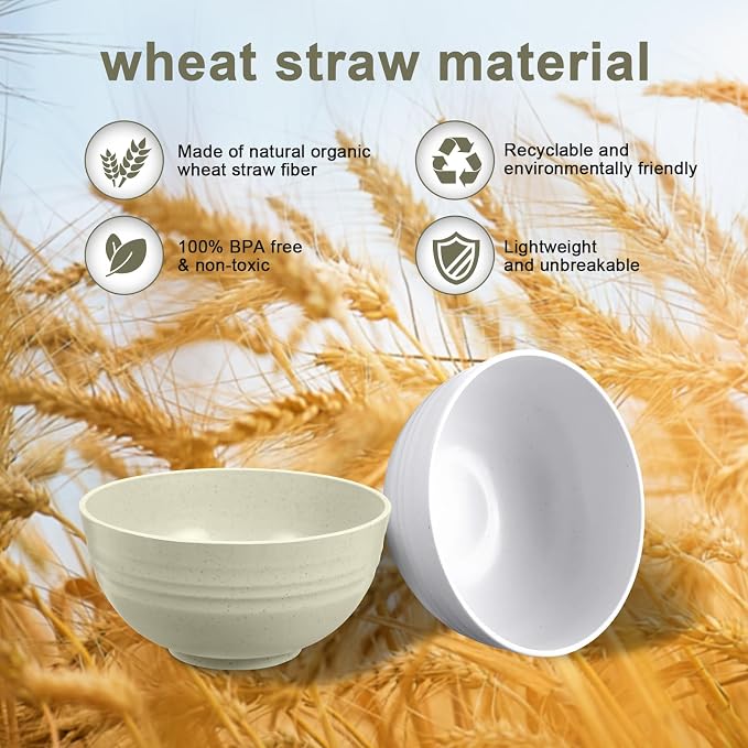 12 Pcs Unbreakable Cereal Bowls Set, 26 Oz Wheat Straw Bowls Set, Microwave & - Image 4