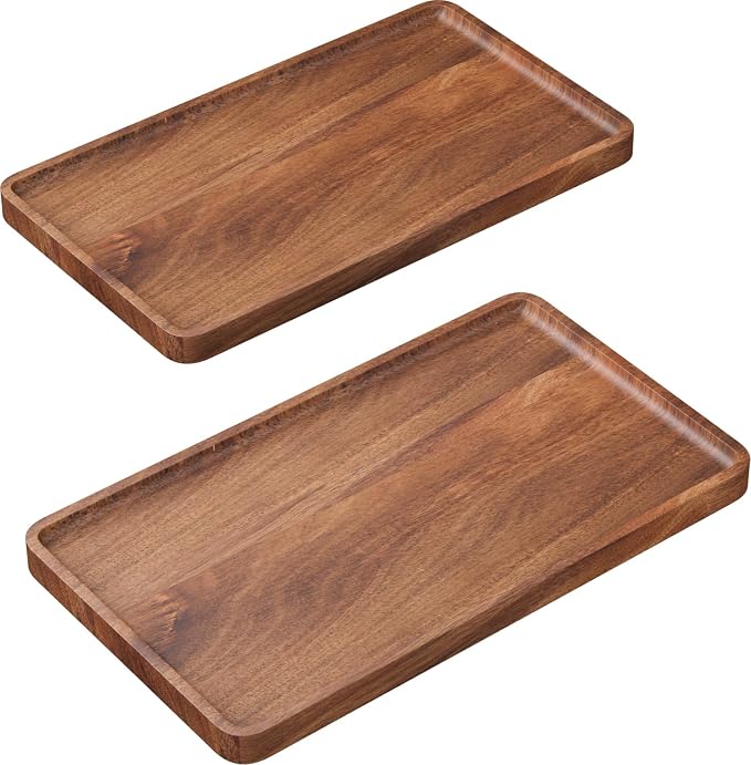 VERTORGAN 2 Pack Acacia Wood Serving Tray, 13.8x7.9 Inch Trays, Home Decor | by VERTORGAN