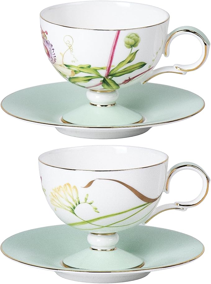 KAMMAK Tea Cups Set of 2, Ceramic Floral Pattern Demitasse Cup | Porcelain by KAMMAK