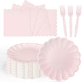 75 Pcs Pink Paper Plates and Napkins Disposable Tableware Set Include Light by Unknown