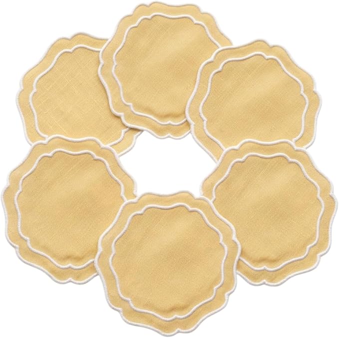 Linen Coasters for Drinks Set of 6, Fabric Coasters by EmbroideryLinenVN