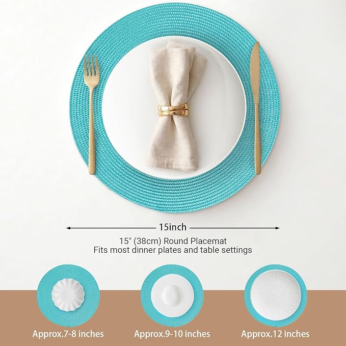 FunWheat Round Braided Placemats Set of 6 Table Mats - Image 2