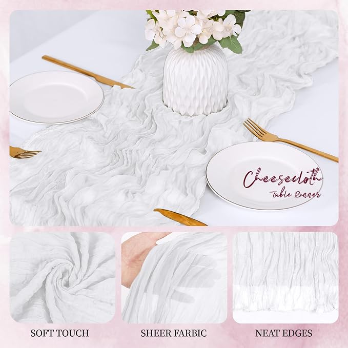 6 Pack White Cheesecloth Table Runner 17x108 Inch Semi Sheer Boho Gauze Cheese - Image 5