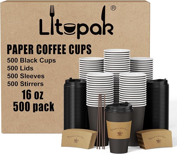 LITOPAK 500 Pack 16 oz Disposable Coffee Cups, Including cups, suitable by LITOPAK