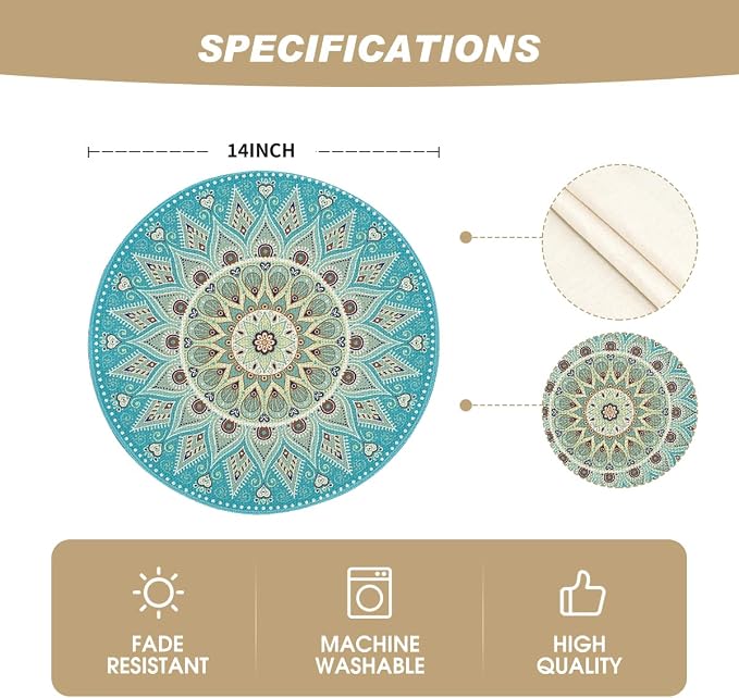 Artoid Mode Sky Blue Mandala Round Placemats Set of 4, 14 Inch Seasonal Spring - Image 6