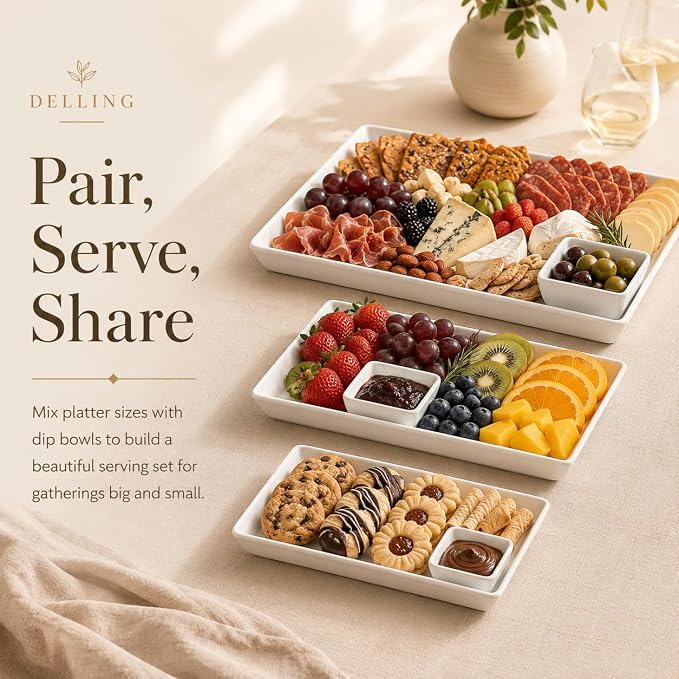Delling Large Serving Platter, 16/14/12 Inch Rectangular Serving Trays - Image 7