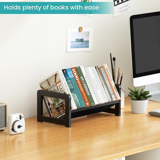 ELITEROO Desk Bookshelf, Small Book Shelf, Wooden Desktop Bookcase, Tilting - Image 4