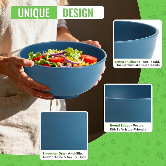 Wheat Straw Bowls Set of 6, 60 OZ Unbreakable Camping Bowls, Microwave Safe & - Image 3