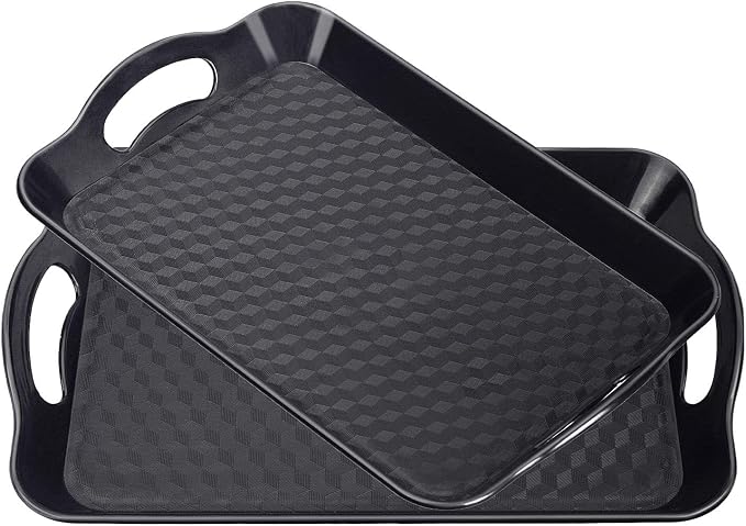 Plastic Tray with Handles, 2 Pack Multi-Purpose Rectangular Non Slip Restaurant by KPROE