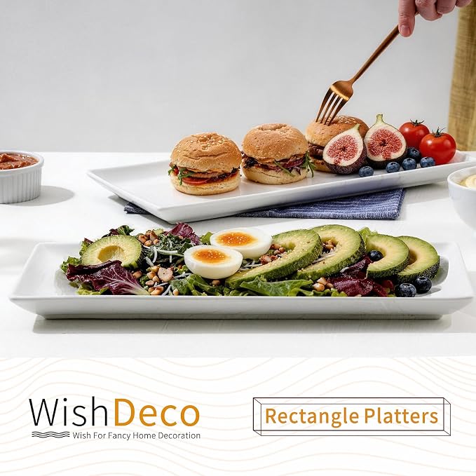 Large Serving Platter Set of 2, Long Ceramic Serving Tray 16 inch, Rectangular - Image 2
