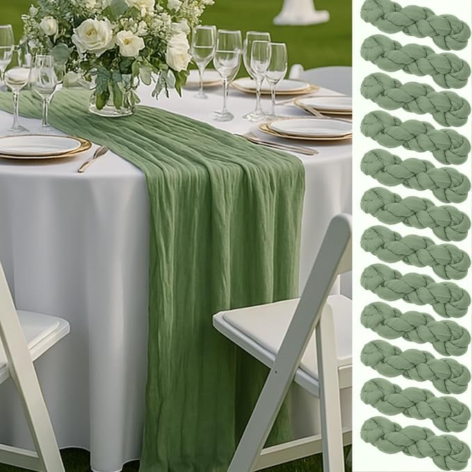 12 Pack Sage Green Cheesecloth Table Runners – 10FT Rustic Gauze Bulk Set - Image 8
