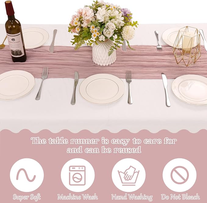 10 Pack Dusty Pink Cheesecloth Table Runner 10FT Boho Gauze Fabric Table Runner - Image 4