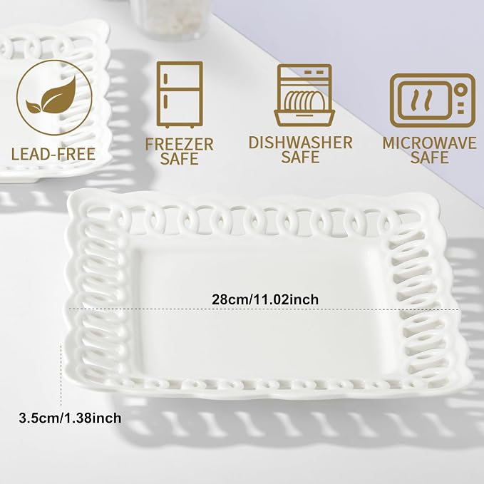 Ceramic Square Dinner Plates, 11 inch Square Serving Plate Set of 4 - Image 4