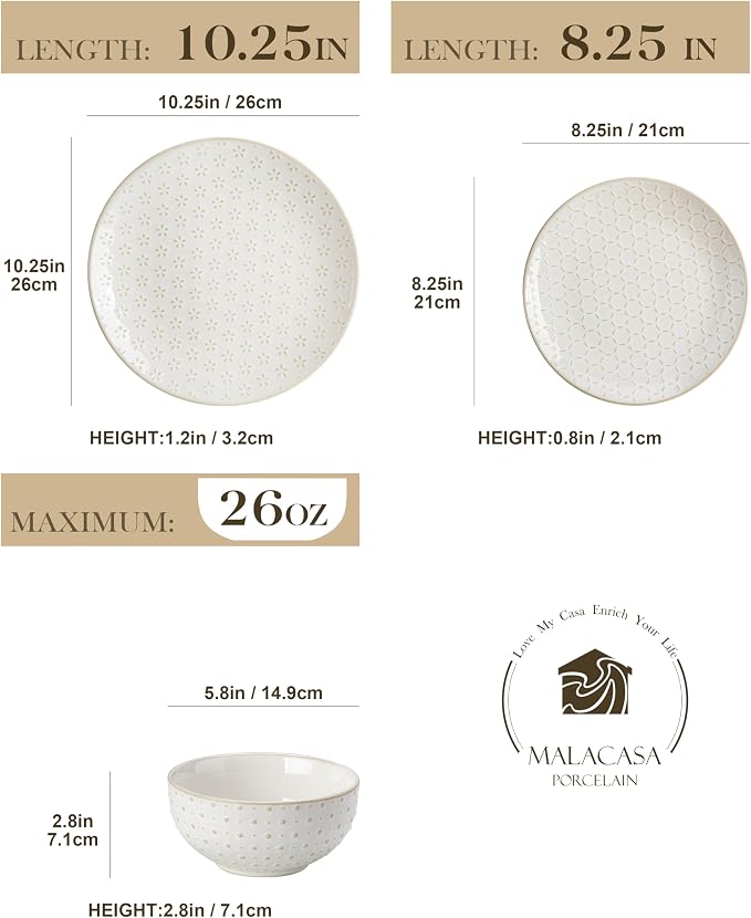 MALACASA 24-Piece Farmhouse Dinnerware Set - Image 2