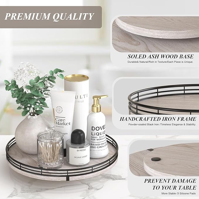 AMH 12-Inch Whitewashed Farmhouse Lazy Susan Tray - Image 5