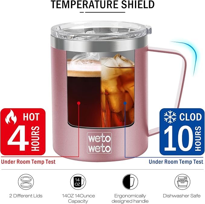 WETOWETO 14 oz Coffee Mug, Vacuum Insulated Camping Mug - Image 4