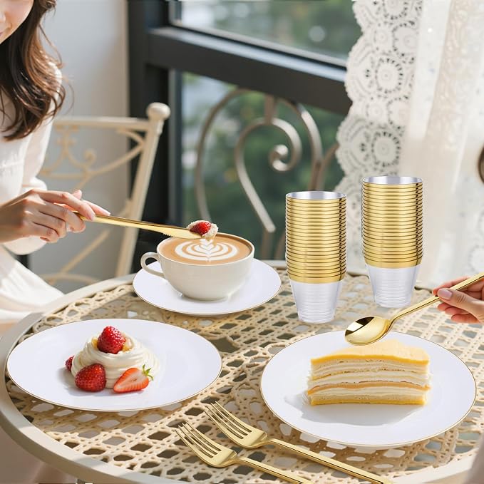 bUCLA 150PCS White and Gold Plastic Plates Disposable - Image 3