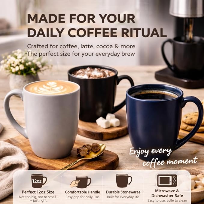 AmorArc 12 oz Coffee Mugs Set of 6, Ceramic coffee mugs - Image 4