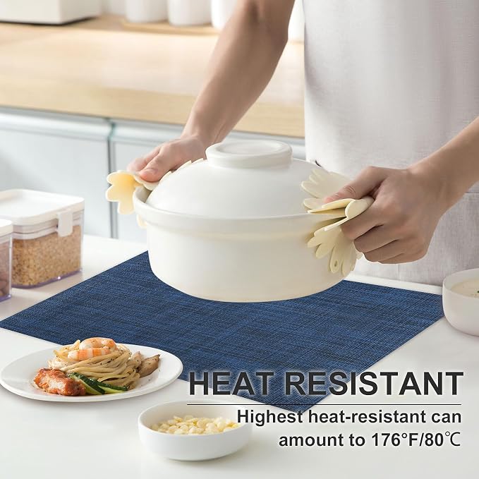 Vinyl Placemats Set of 6, PVC Woven Washable Non-Slip Table Mats, Heat - Image 2