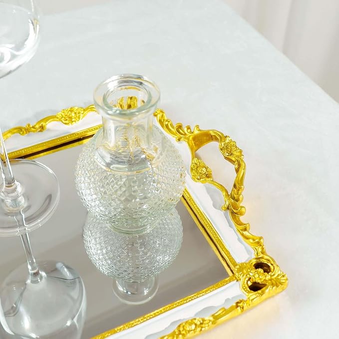 Efavormart Metallic White/Gold Resin Decorative Serving Tray - Image 2
