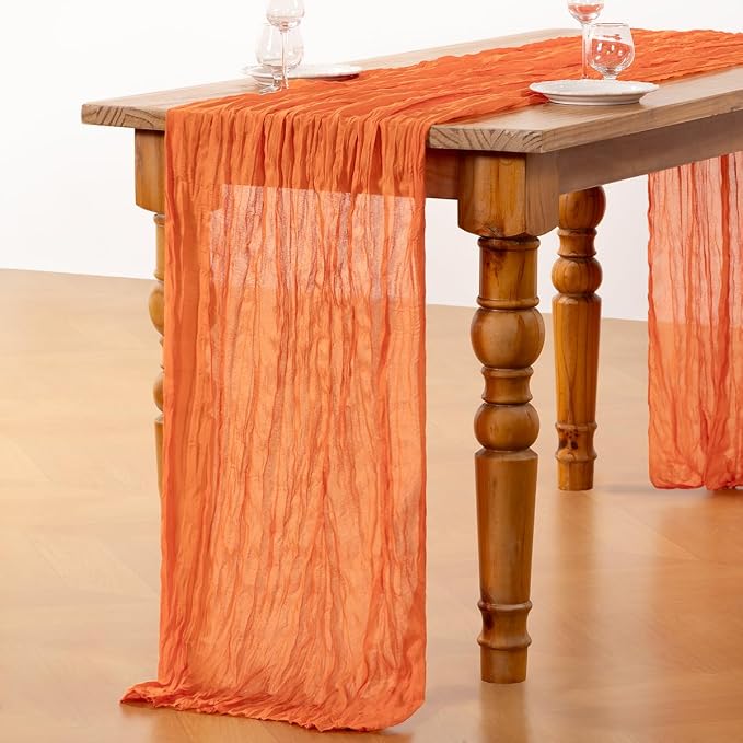 DeZerlor Orange Cheesecloth Table Runner 2 Pack Summer Table Runners Boho Gauze - Image 4