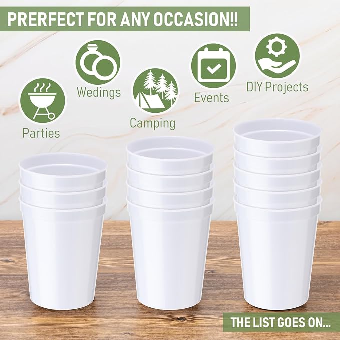 Yungyan 12 Pack 16 oz Stadium Cups Reusable Plastic Cups Blank Drink Stadium - Image 3