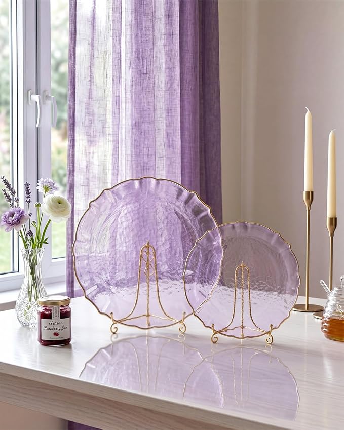 bUCLA 40PCS Clear Purple and Gold Plastic Plates - Image 5