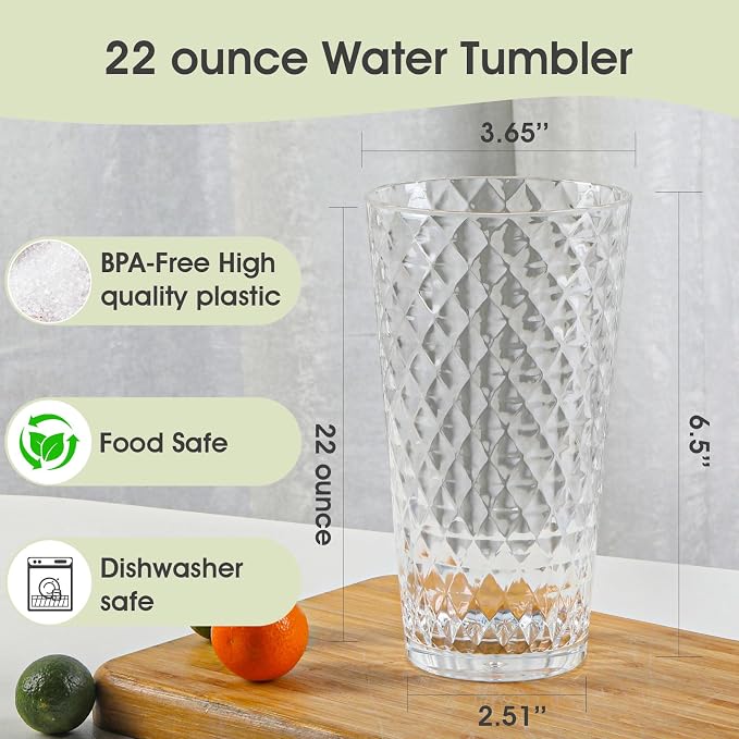 BPA-Free Plastic Tumblers 8 Pack | Reusable Dishwasher Safe | Stackable - Image 2
