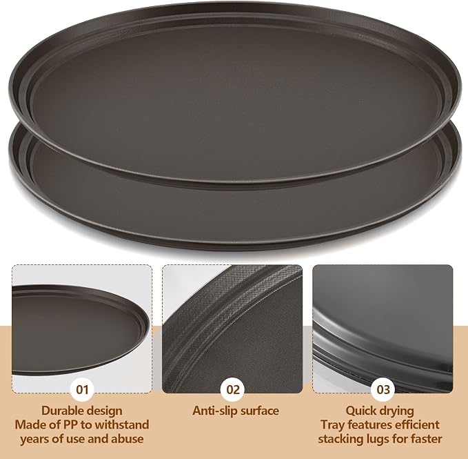 FillTouch 2 Pcs Restaurant Serving Trays PP Plastic Non Slip Rubber Lined Large - Image 4