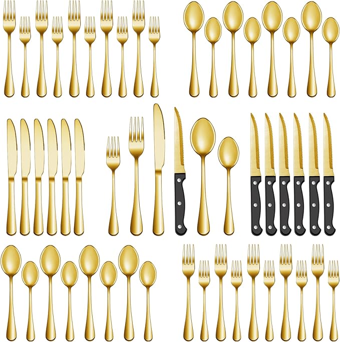 36 Pcs Gold Silverware Set by MUTNITT