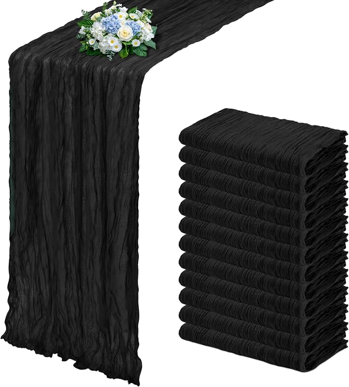 12 Pack Black Cheesecloth Table Runner 17x108 Inch Semi Sheer Boho Gauze Cheese by Unknown