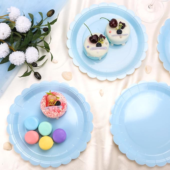 52 Pcs Light Blue Paper Plates 7 Inch Scalloped Dessert Plates - Image 4