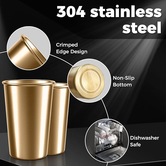5-Pack 16 oz Stainless Steel Pint Cups, Reusable | Food-Grade 304 Stainless - Image 4