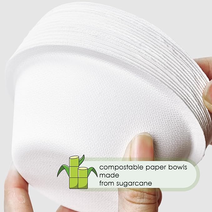 300 Pack 8 oz Compostable Paper Bowls Disposable, Suitable - Image 3