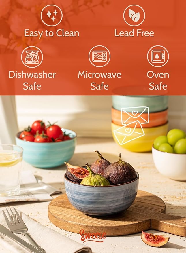Sweese 10 Oz Ceramic Ice Cream Bowls, Soup Bowls, Dishwasher Microwave Safe - Image 3