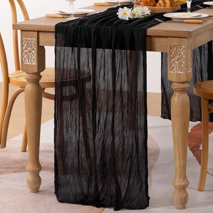Gauze Cheesecloth Black Table Runner 10ft Gothic Centerpiece Decor | - Image 5