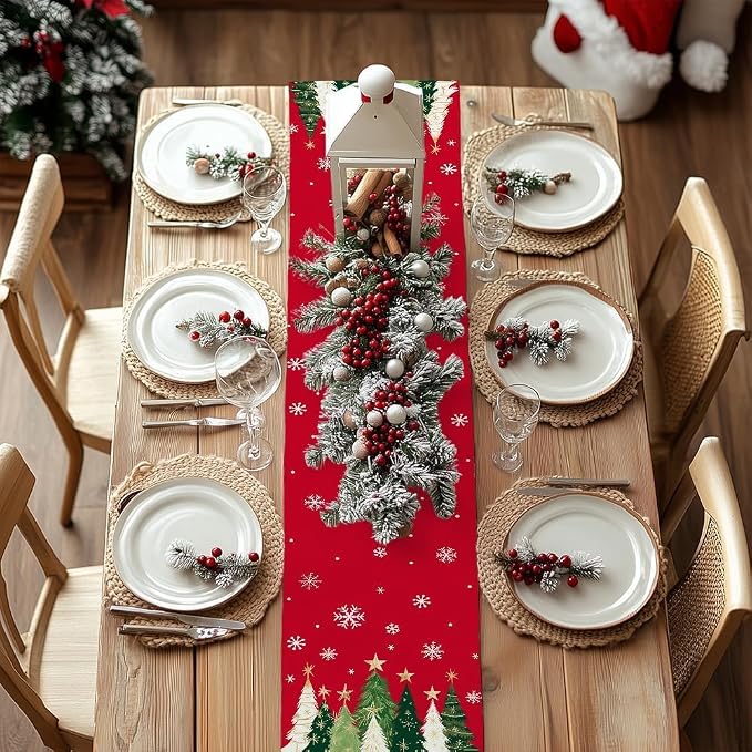 Christmas Table Runner 13x72 Inch, Snowflakes Trees Winter Decor | Holiday - Image 4
