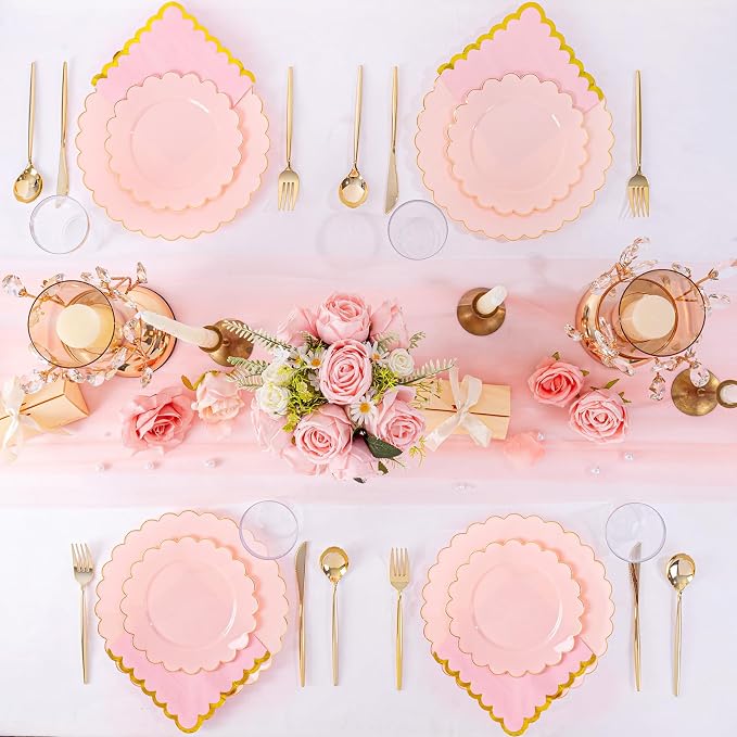LIYH 210pcs Pink Gold Scalloped Plastic Plates, Elegant Party Dinnerware | - Image 5