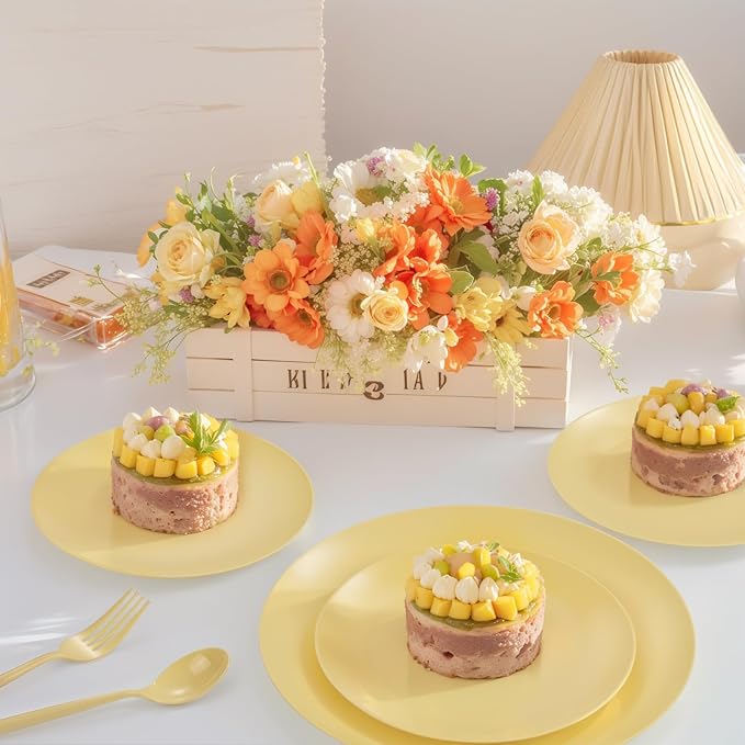 EI 150pcs Yellow Plastic Plates, Heavy Duty Bright Disposable Plate, Fancy - Image 5