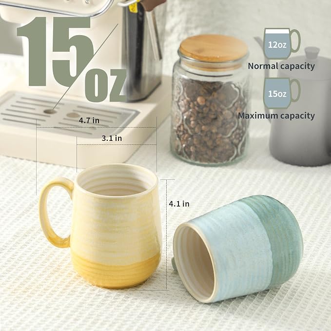 HASENSE Coffee Mugs Set of 4, 15 oz Large Ceramic Cups - Image 2