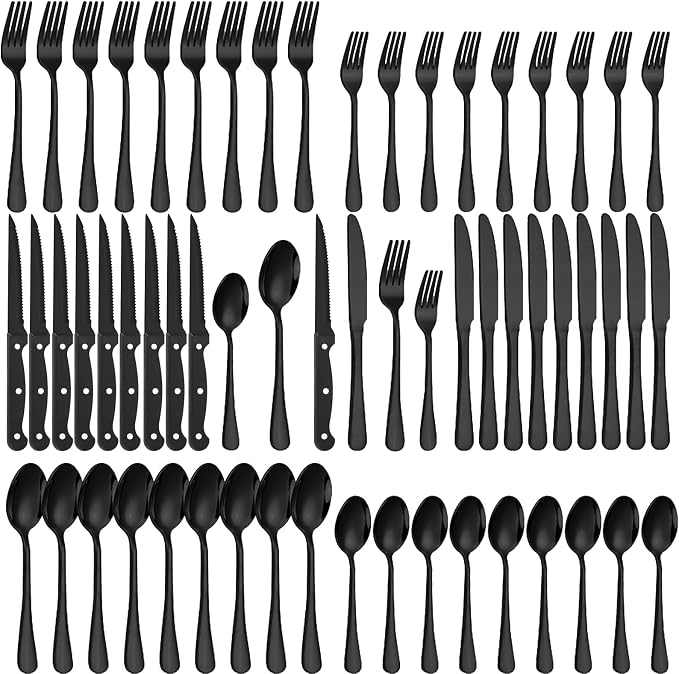 60-Piece Black Silverware Set by Lazycorner