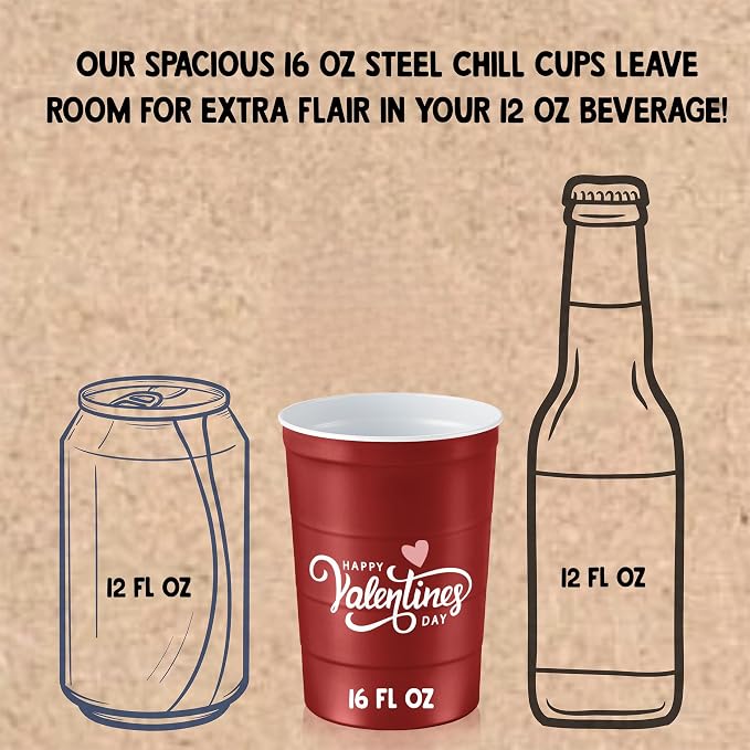 Steel Chill Cups 16 oz. Reusable Party Cups, Valentine's Day, 100% recyclable - Image 4